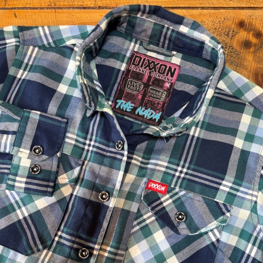 Dixxon Flannel Co Womens The Nada Blue Green Plaid Button Down Shirt Medium